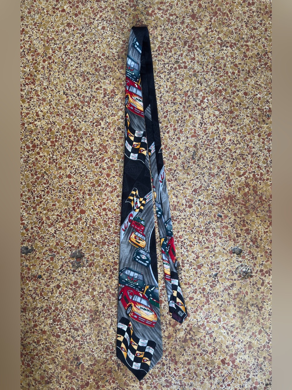 Vintage Tabasco NASCAR Racing 100% Silk
Tie Novelty Race Car Graphic